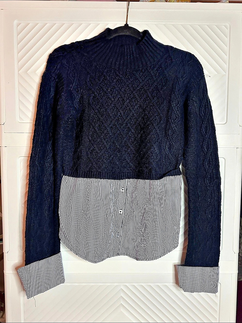 Maeve Navy & White Striped Layered Sweater Size Small